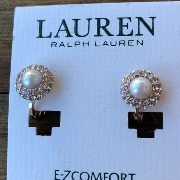Ralph Lauren Classic Comfort Clip Faux Pearl Crystal Earrings! BNWT! - Picture 3 of 7